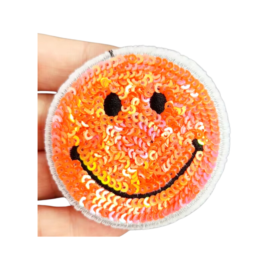 Sequin Orange Smiley Patch