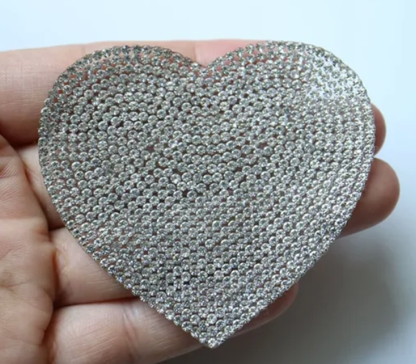 Rhinestone Applique Silver Heart Patch