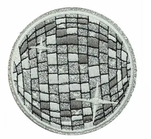 Embroidered Silver Disco Ball Patch