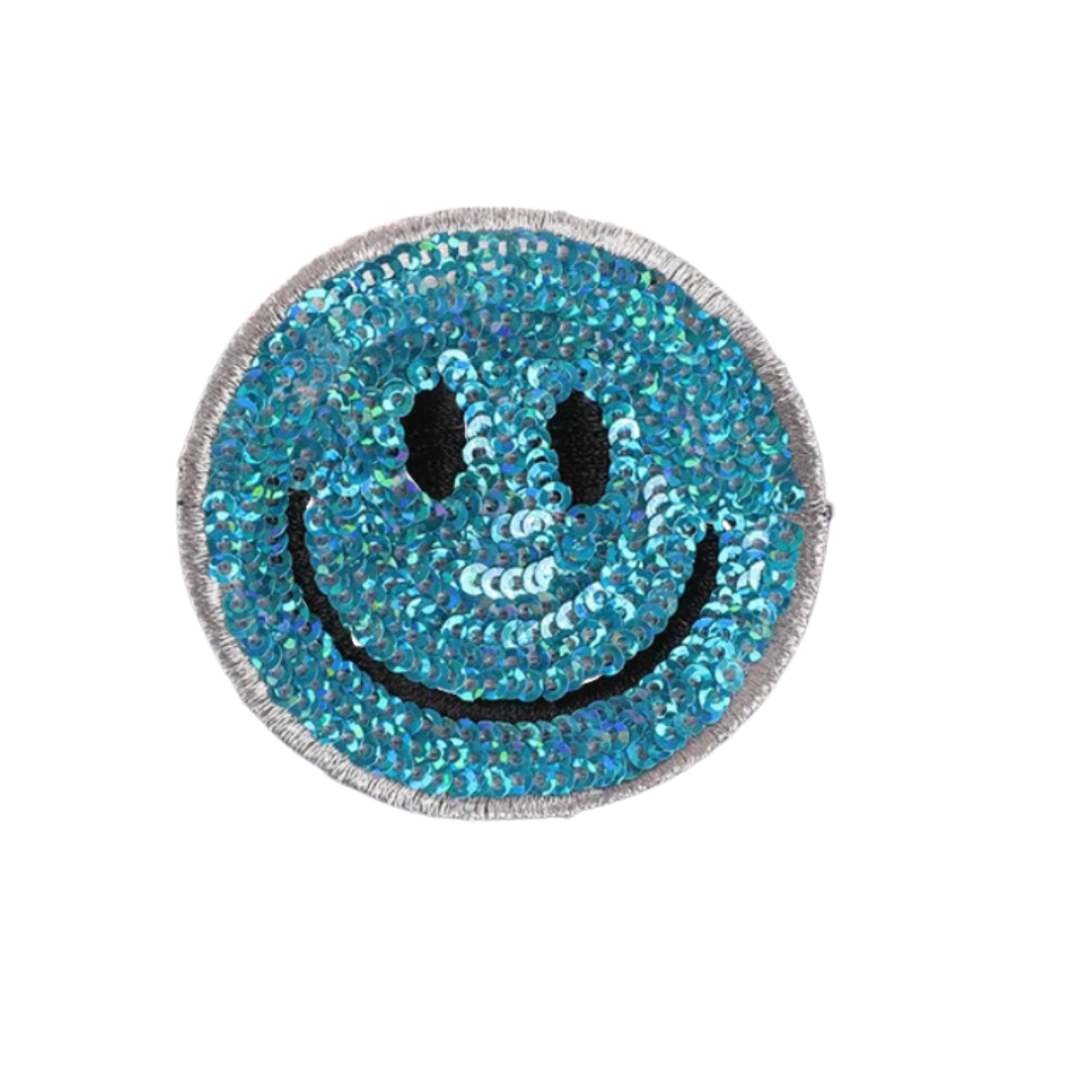 Sequin Bright Blue Smiley Patch