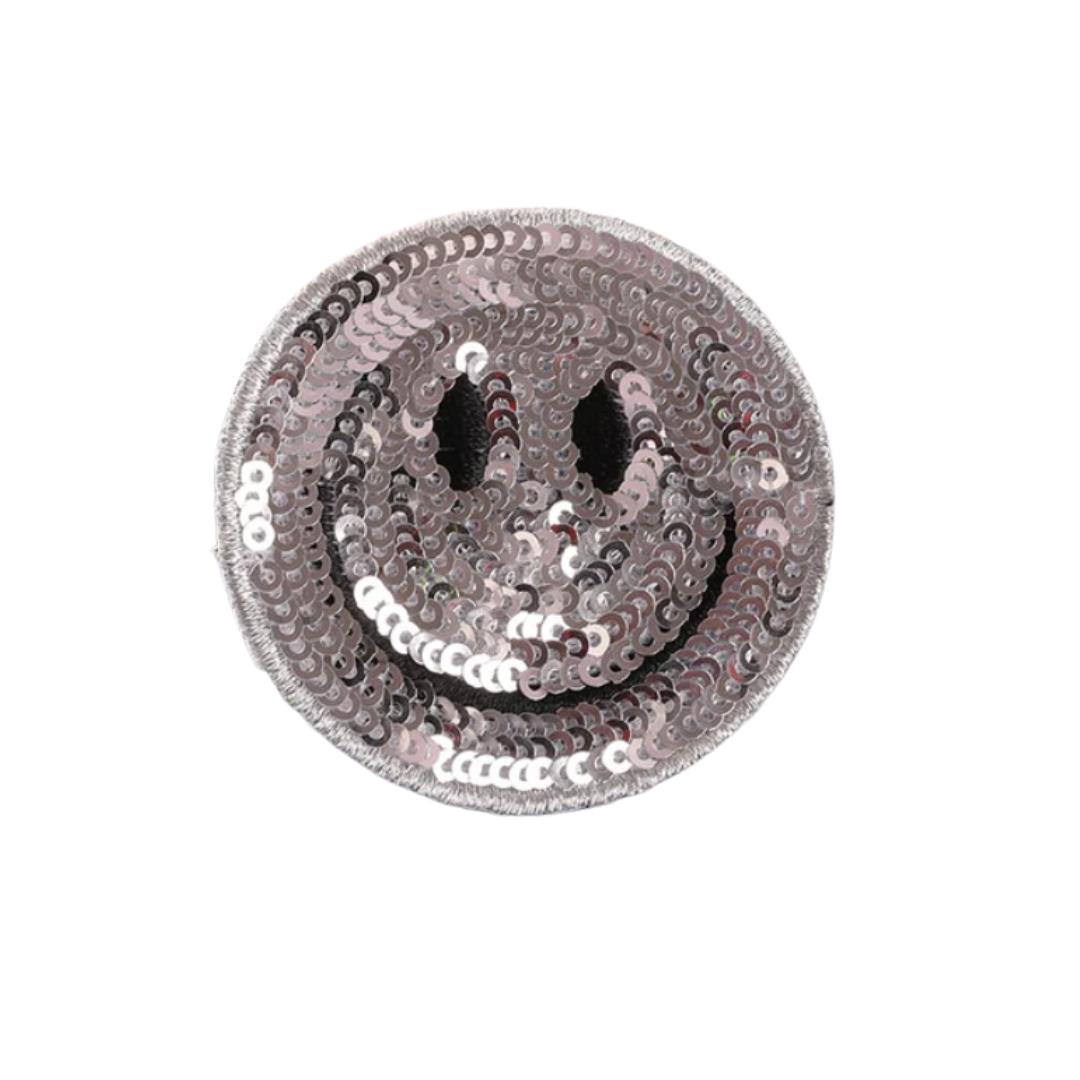 Sequin Silver Smiley Patch