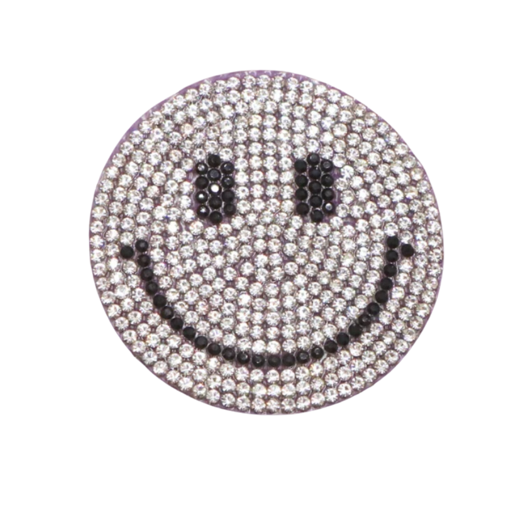 Rhinestone Applique Silver Smiley Face Patch