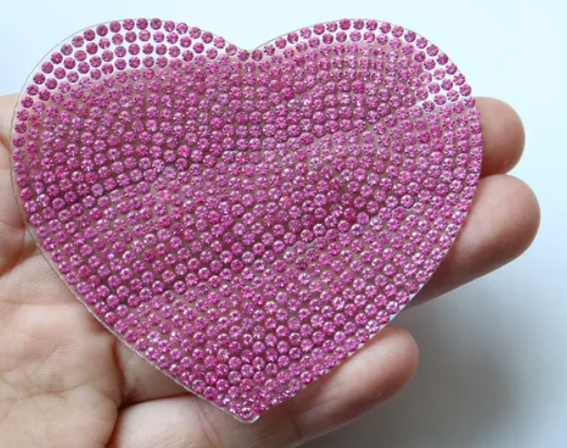 Rhinestone Applique Pink Heart Patch