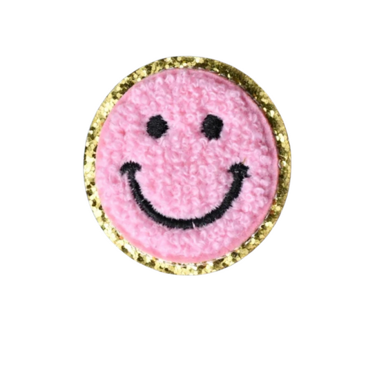 Chenille Light Pink Smiley Face Patch