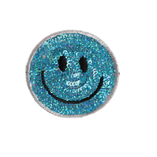 Sequin Bright Blue Smiley Patch