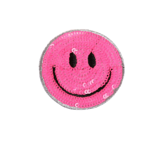 Sequin Hot Pink Smiley Patch