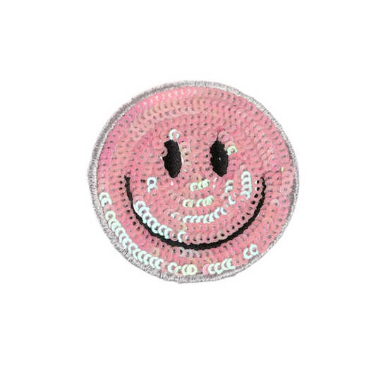 Sequin Light Pink Smiley Patch