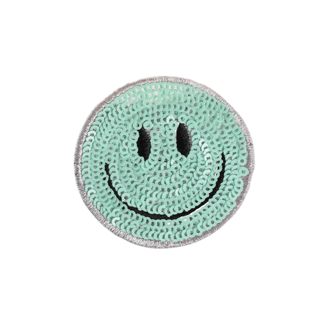 Sequin Mint Smiley Patch
