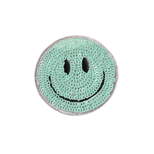 Sequin Mint Smiley Patch