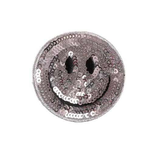 Sequin Silver Smiley Patch