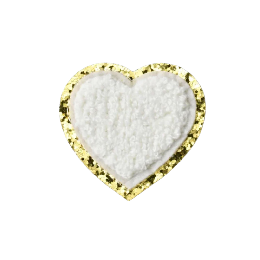 Chenille White Heart Patch