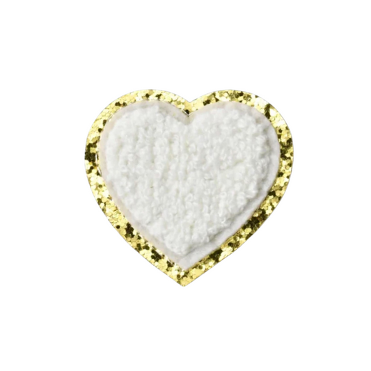Chenille White Heart Patch