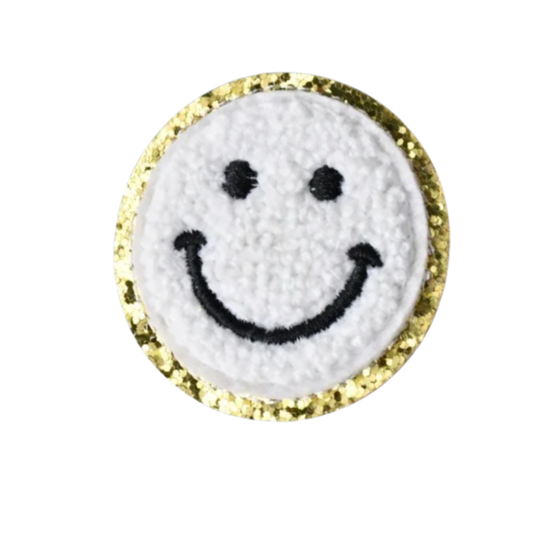Chenille White Smiley Face Patch