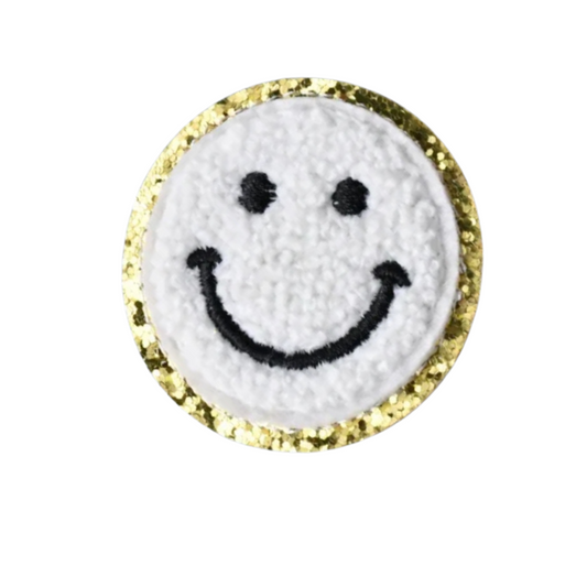 Chenille White Smiley Face Patch
